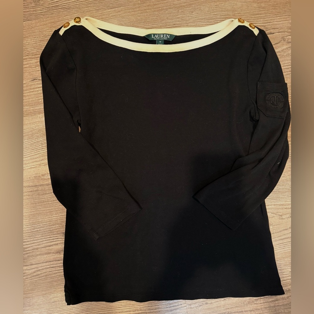 Polo by Ralph Lauren Black and Cream Long Sleeve Top